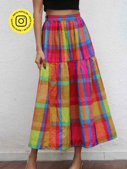 Chidiyaa - Rainbow Cafe Feodora Checks Handwoven Cotton Skirt