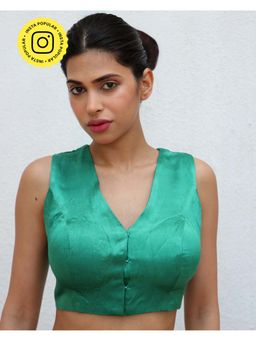Chidiyaa - Green Rhea Mashru Silk Stitched Blouse