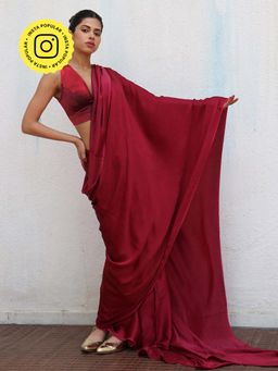 Chidiyaa - Maroon Tista Mashru Silk Stitched Blouse