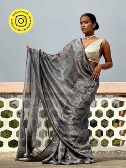 Chidiyaa - TOG Grey Handwoven Linen Zari Saree