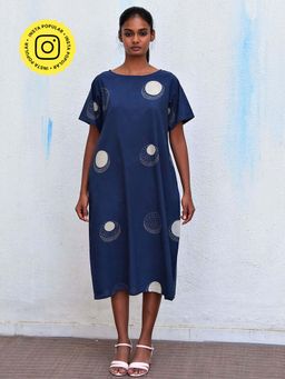 Chidiyaa - Humming Bird Wings Of Serenity Blue Hand Block Printed Cotton Dress