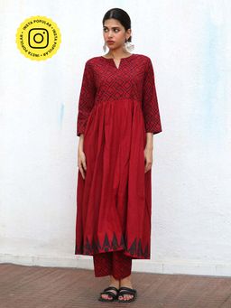 Chidiyaa - Nomad Aurora Block printed Cotton Anarkali Kurta with Pant (Set of 2)