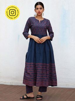 Chidiyaa - Nomad Jules Block printed Cotton Anarkali Kurta with Pant (Set of 2)