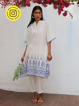 Chidiyaa - Bogainvillea Vasara Block Printed Cotton Kurta & Pant (Set of 2)