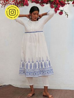 Chidiyaa - Bogainvillea Mehuli Block Printed Cotton Kurta & Pant (Set of 2)