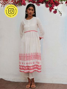Chidiyaa - Bogainvillea Zubeira Block Printed Cotton Kurta & Pant (Set of 2)