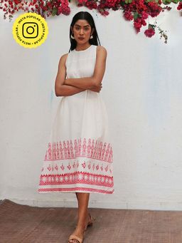 Chidiyaa - Bogainvillea Faryat Block Printed Cotton Dress