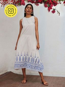 Chidiyaa - Bogainvillea Nuresa Block Printed Cotton Dress