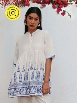 Chidiyaa - Bogainvillea Alizeti Block Printed Cotton Tunic