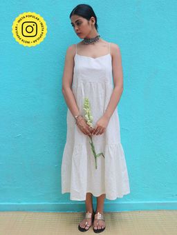 Chidiyaa - Safed Abha Cotton Midi Dress