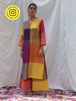 Chidiyaa - Rainbow Café Satrangi Handwoven Cotton Kurta and Palazzo (Set of 2)