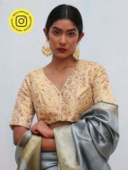 Chidiyaa - Nargiz Mugdha Khimkab Gold Brocade Embroidered Stitched Blouse