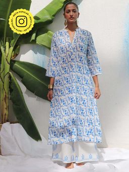 Chidiyaa - Walk In The Clouds Estelle Handprinted Cotton Kurta & Palazzo (Set of 2)