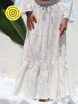 Chidiyaa - Safed Anabeth Handprinted Cotton Skirt