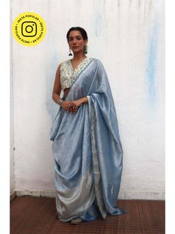 Chidiyaa - Jheel Mazha Handwoven Linen Zari Saree without Blouse