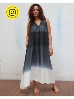 Chidiyaa - Daydreaming In Monochrome Blackberry Matcha Printed Cotton Dress