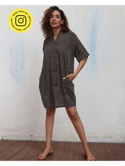 Chidiyaa - Daydreaming In Monochrome Almond Butter Printed Cotton Dress