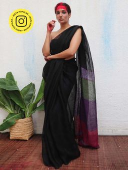 Chidiyaa - Kaali Brahmi Handwoven Linen Saree