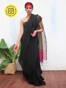 Chidiyaa - Kaali Vajrangi Handwoven Linen Saree