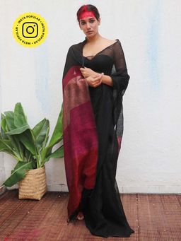 Chidiyaa - Kaali Maheshwari Handwoven Linen Saree