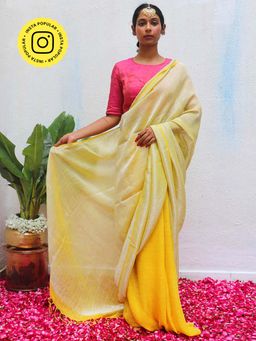 Chidiyaa - Yellow Eknoor Jasnoor Handwoven Linen Zari Saree without Blouse