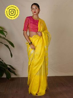 Chidiyaa - Yellow Eknoor Arunima Handwoven Linen Zari Saree without Blouse