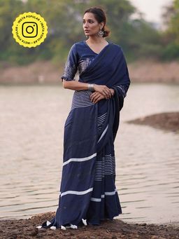 Chidiyaa - Blue Jaiswal Bhoomi Block Printed Modal Silk Saree without Blouse