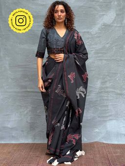 Chidiyaa - Raindrop Blockprinted Cotton Saree