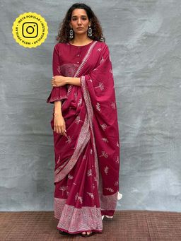 Chidiyaa - Soil Wings over Waters Blockprinted Cotton Saree