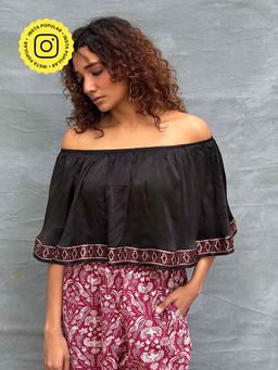Chidiyaa - Gypsy Heart Sky Meets Soil Block Printed Cotton Crop Top