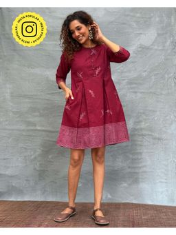 Chidiyaa - Soil Honeydew Petals printed Cotton Dress