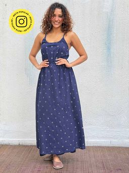 Chidiyaa - Navy Blue Diorella Bandhej Cotton Dress