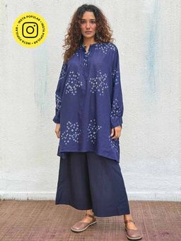 Chidiyaa - Navy Blue Indi-Glow Bandhej Cotton Kurti