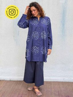 Chidiyaa - Navy Blue Paper Moon Bandhej Cotton Kurta