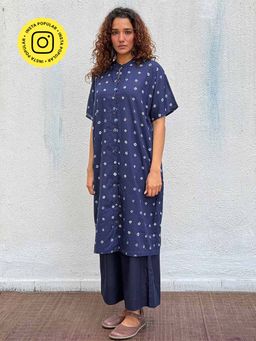 Chidiyaa - Navy Blue Breezy Belle Bandhej Cotton Kurta