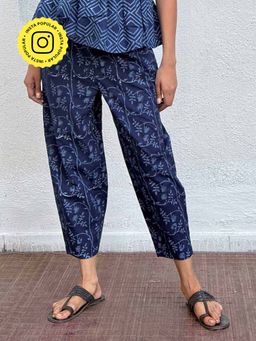 Chidiyaa - Navy Blue Honeyberry Block Printed Cotton Pant