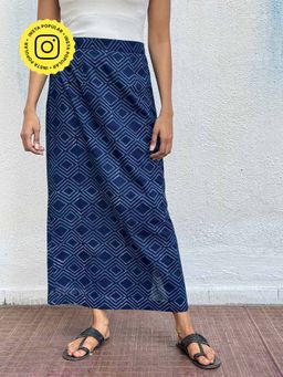 Chidiyaa - Navy Blue Bunting Block Printed Cotton Skirt