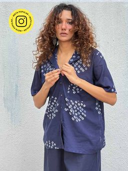 Chidiyaa - Navy Blue Iris Bandhej Cotton Shirt