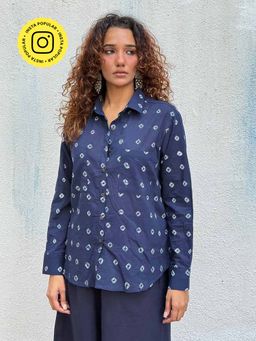 Chidiyaa - Navy Blue Bard Of Blue Bandhej Cotton Shirt