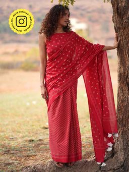 Chidiyaa - Red Dil Deewana Printed Cotton Saree Without Blouse