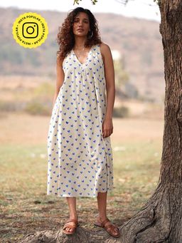 Chidiyaa - Ivory Dil Chahta Hai Hand Block Printed Cotton Dress