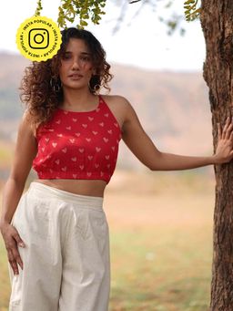 Chidiyaa - Red Dil Toh Bacha Hand Block Printed Cotton Blouse