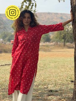 Chidiyaa - Red Dil Yeh Zindi Hai Hand Block Printed Cotton Kurta