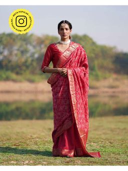 Chidiyaa - Rang Barse Radha Block Print Dola Silk Saree