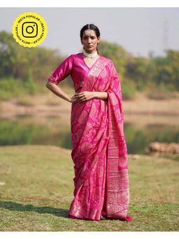 Chidiyaa - Rang Barse Visakha Block Print Dola Silk Saree