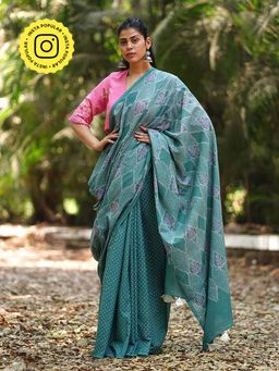 Chidiyaa - Violet's Vow Teal Green Block Printed Saree