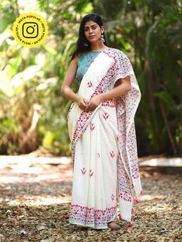 Chidiyaa - Poppy's Perfection Ivory Block Printed Saree