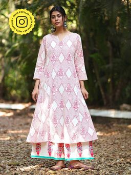 Chidiyaa - Sunflower'S Sheen Blush Pink Block Printed Kurta