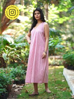 Chidiyaa - Flirting with Forget-Me-Not's Blush Pink Block Printed Dress