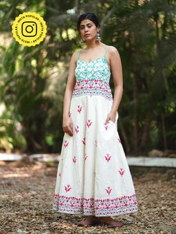 Chidiyaa - Begonia’S Blush Ivory Block Printed Dress
